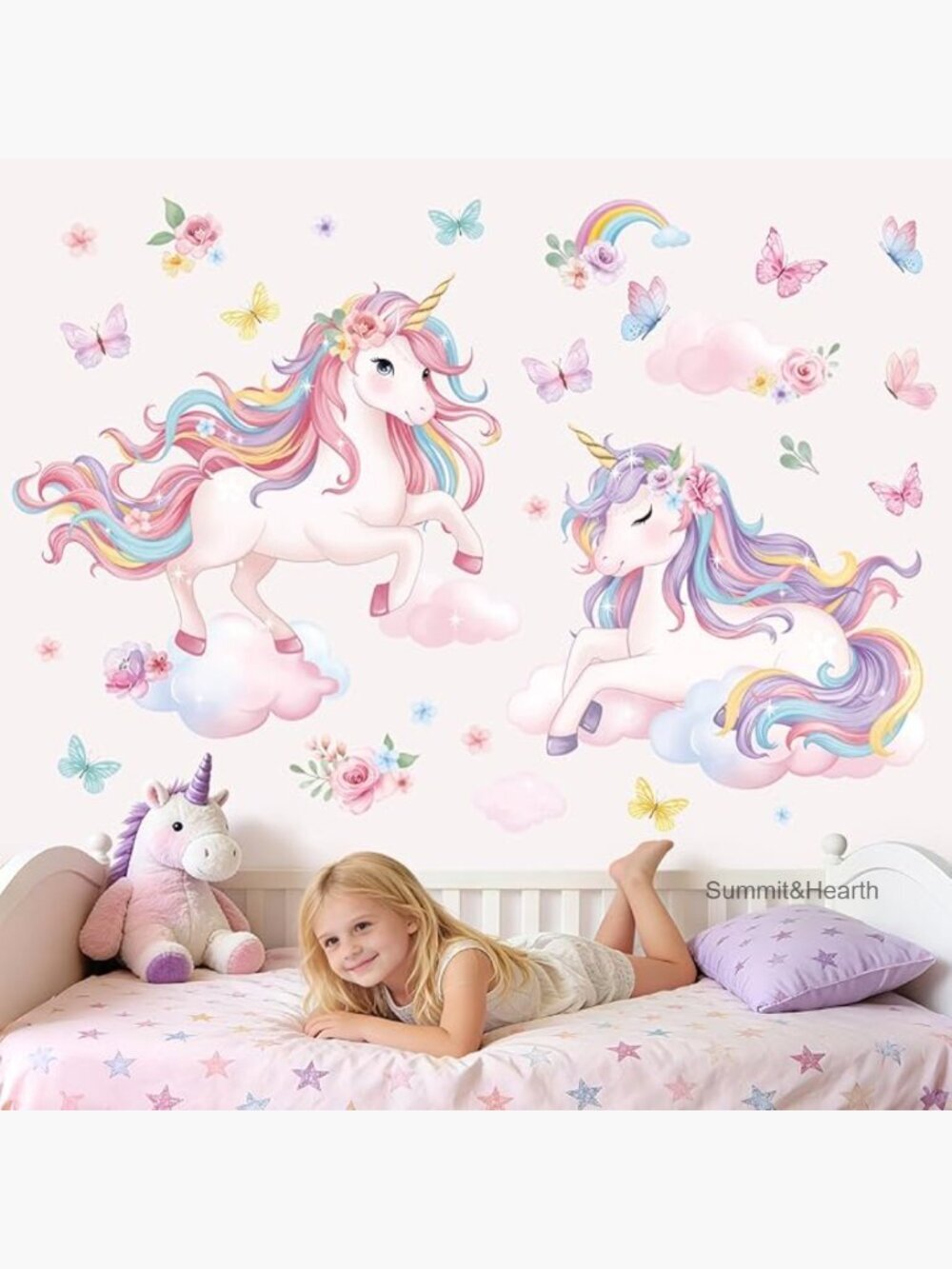 Large Unicorn Wall Decals Set of 2 Sheets Nursery Kids Room Decor